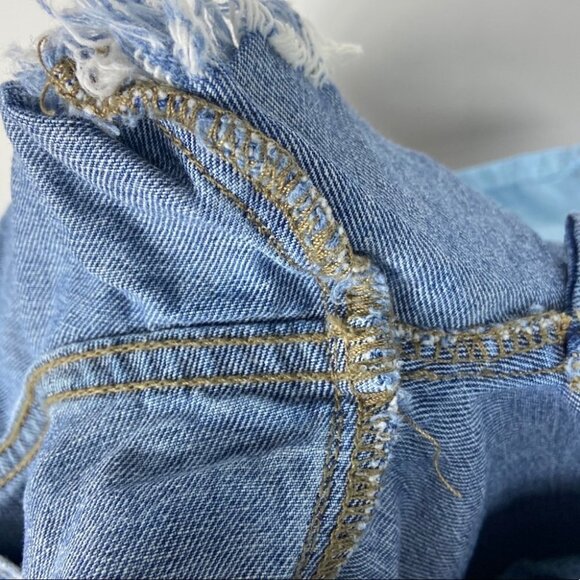Free People Button Fly Sharkbite Hem Blue Denim Cutoff Shorts Size 24 Denim Boho - Picture 11 of 13